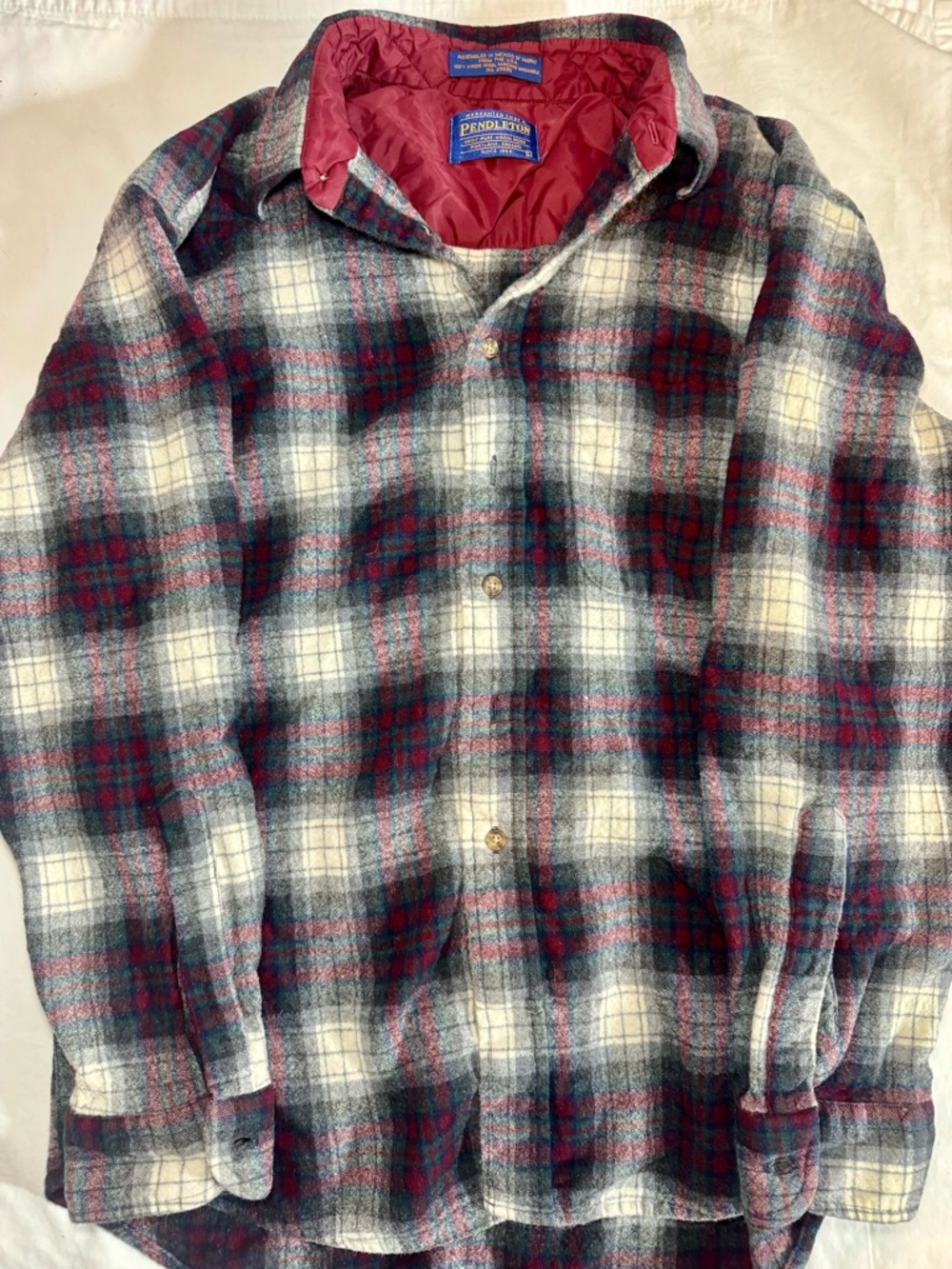 Pendleton Quilted-Lined Plaid Wool Button-Up Shirt Jacket - Red, Navy, Cream